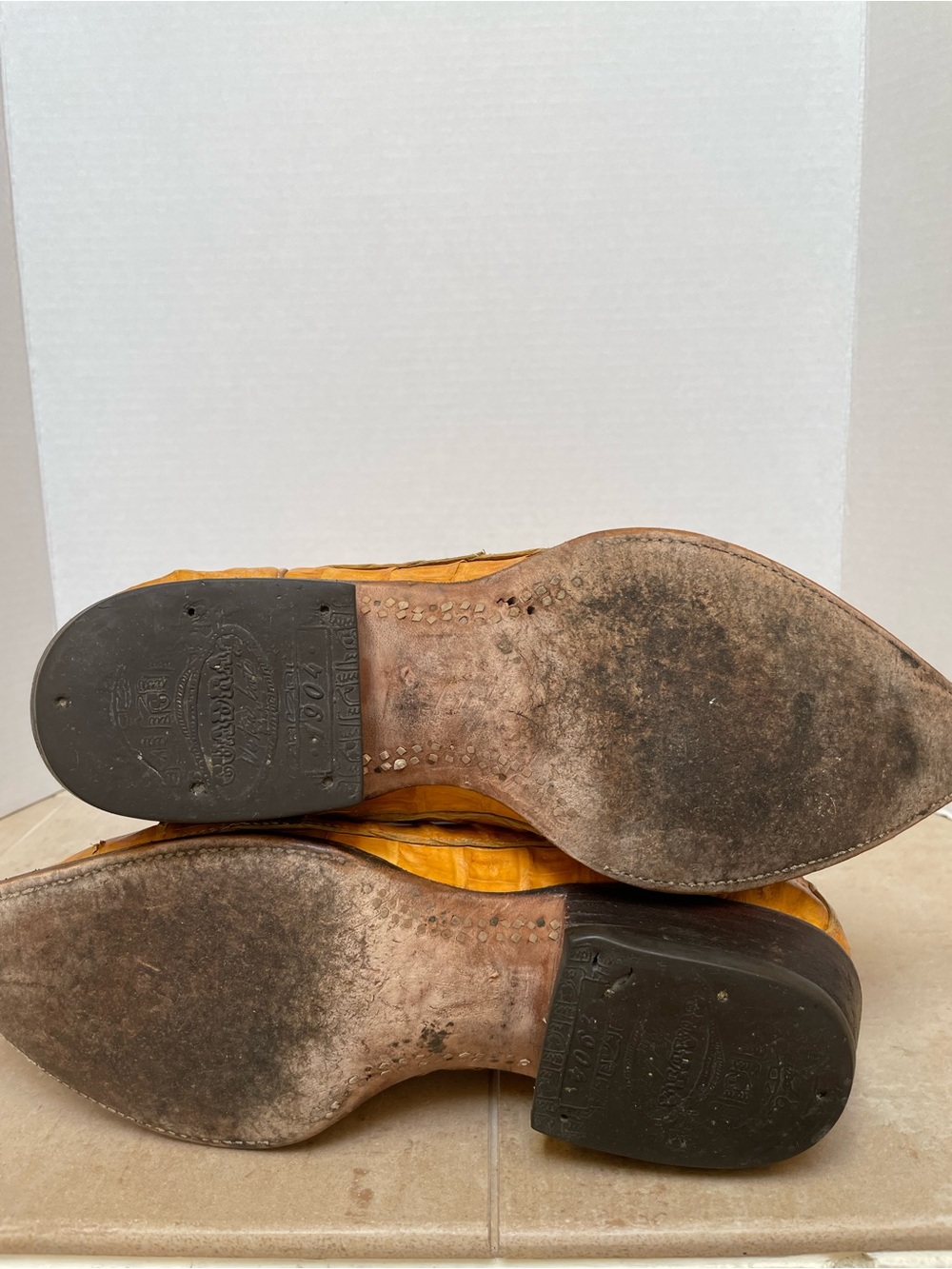 VTG Cuadra Caiman Leather Western Cowboy Boots Honey Hornback J Snip Toe Mens 9 - Picture 8 of 16